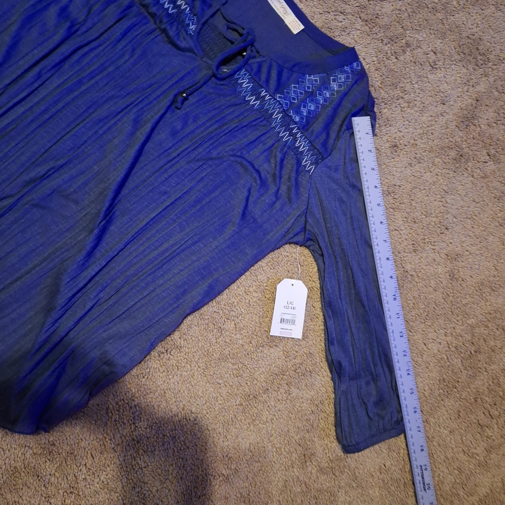 NWT / Faded Glory Indigo Embroidered Peasant Tunic - Picture 8 of 11